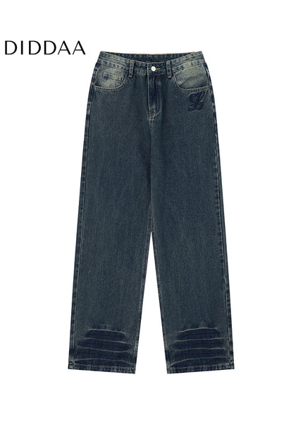 Light Blue Distressed Embroidered Straight Leg Jeans - Men’s Jeans