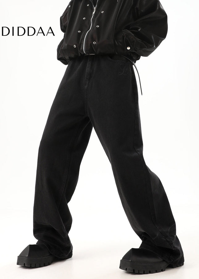 Light Blue Distressed Embroidered Straight Leg Jeans - Men’s Jeans