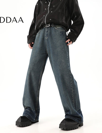 Light Blue Distressed Embroidered Straight Leg Jeans - S / Blue - Men’s Jeans