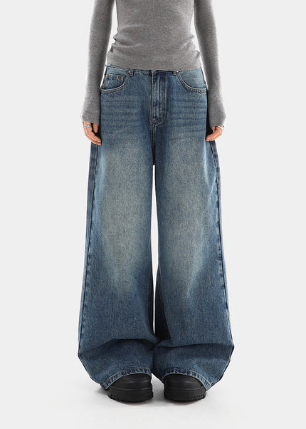 Light Blue Distressed High Waist Wide-Leg Jeans - Women’s Jeans