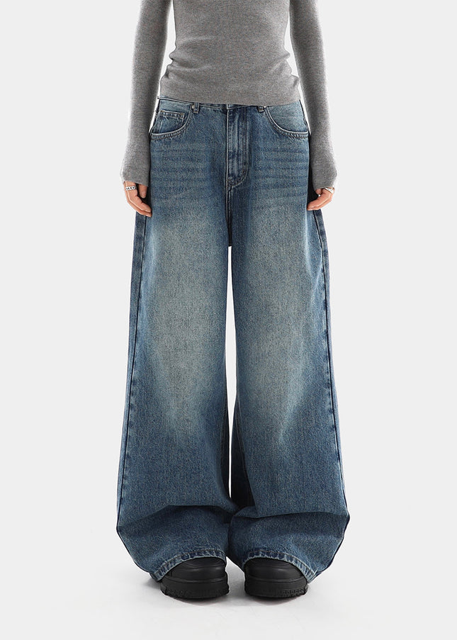 Light Blue Distressed High Waist Wide-Leg Jeans - Women’s Jeans