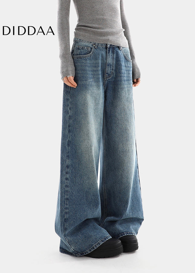 Light Blue Distressed High Waist Wide-Leg Jeans - Women’s Jeans