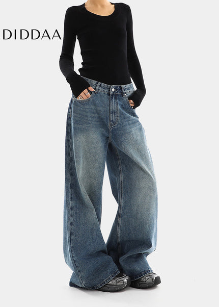 Light Blue Distressed High Waist Wide-Leg Jeans - Women’s Jeans