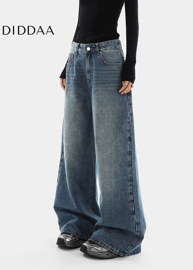 Light Blue Distressed High Waist Wide-Leg Jeans - Women’s Jeans