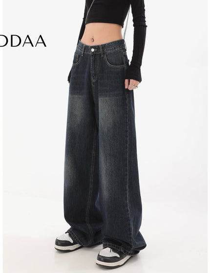 Light Blue Distressed High-Waisted Wide Leg Jeans - S / Dark Blue - Women’s Jeans