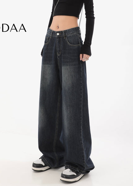 Light Blue Distressed High-Waisted Wide Leg Jeans - S / Dark Blue - Women’s Jeans