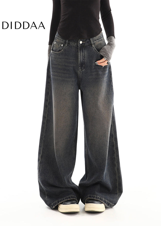 Light Blue Distressed High-Waisted Wide-Leg Jeans - Women’s Jeans