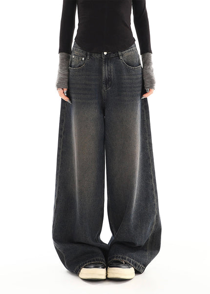 Light Blue Distressed High-Waisted Wide-Leg Jeans - Women’s Jeans