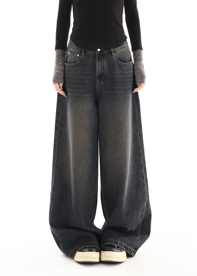 Light Blue Distressed High-Waisted Wide-Leg Jeans - Women’s Jeans