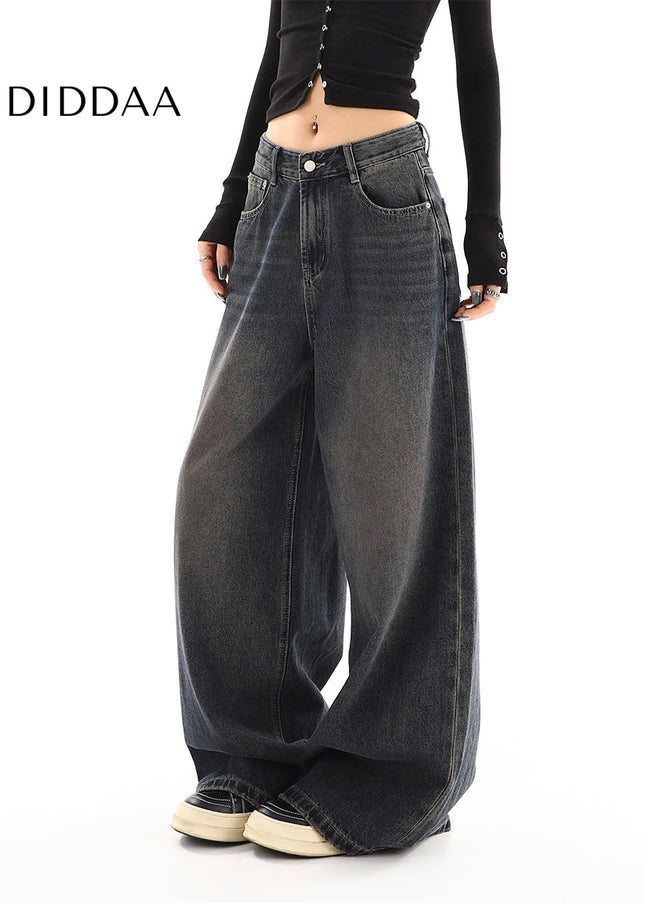 Light Blue Distressed High-Waisted Wide-Leg Jeans - Women’s Jeans