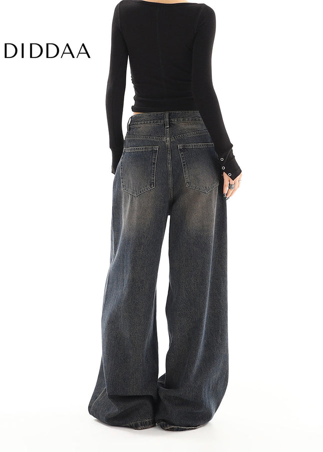 Light Blue Distressed High-Waisted Wide-Leg Jeans - Women’s Jeans