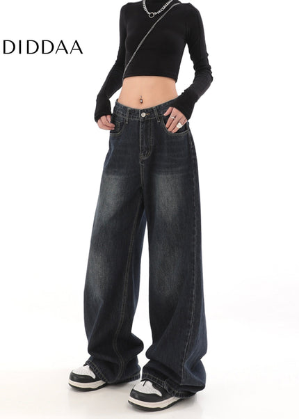 Light Blue Distressed High-Waisted Wide Leg Jeans - Women’s Jeans