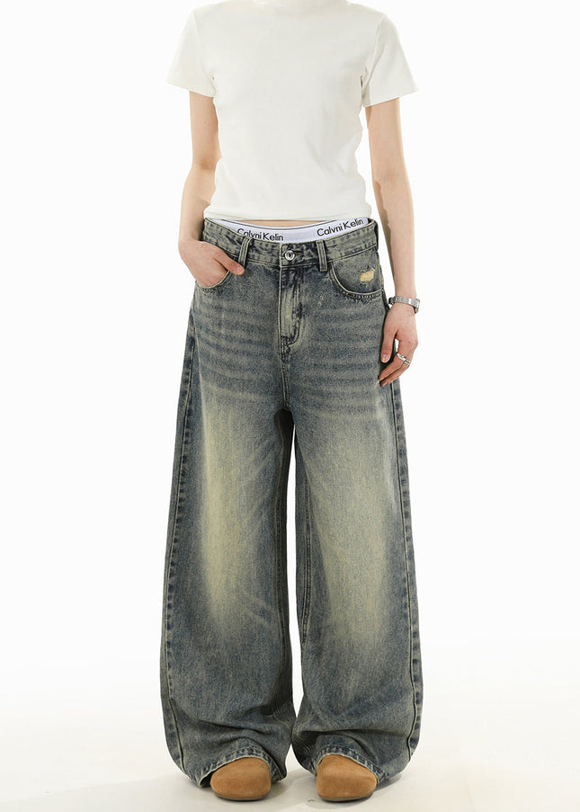Light Blue Distressed Loose Fit Wide Leg Jeans - Men’s Jeans