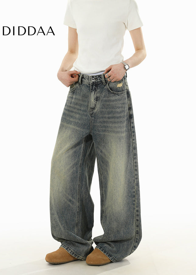Light Blue Distressed Loose Fit Wide Leg Jeans - Men’s Jeans