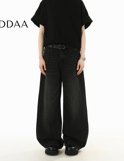 Light Blue Distressed Loose Fit Wide Leg Jeans - S / Black - Men’s Jeans