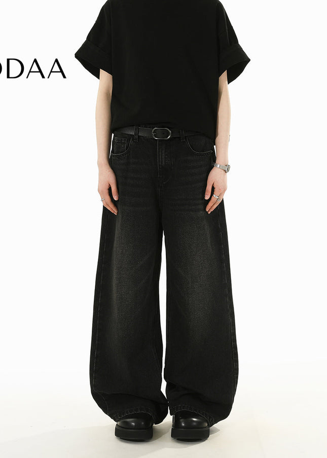 Light Blue Distressed Loose Fit Wide Leg Jeans - S / Black - Men’s Jeans