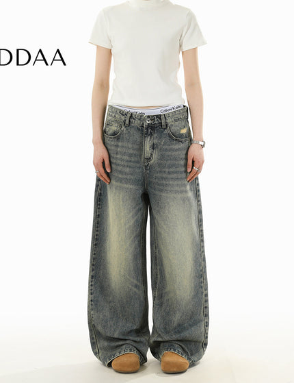 Light Blue Distressed Loose Fit Wide Leg Jeans - S / Vintage Blue - Men’s Jeans