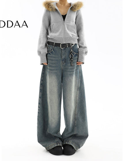 Light Blue Distressed Loose Fit Wide Leg Jeans - S / Vintage Blue - Women’s Jeans
