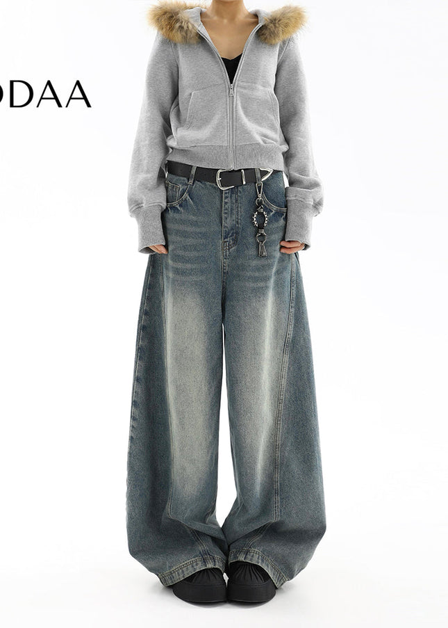 Light Blue Distressed Loose Fit Wide Leg Jeans - S / Vintage Blue - Women’s Jeans