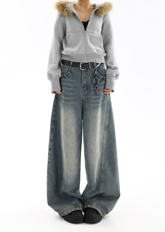 Light Blue Distressed Loose Fit Wide Leg Jeans - Women’s Jeans