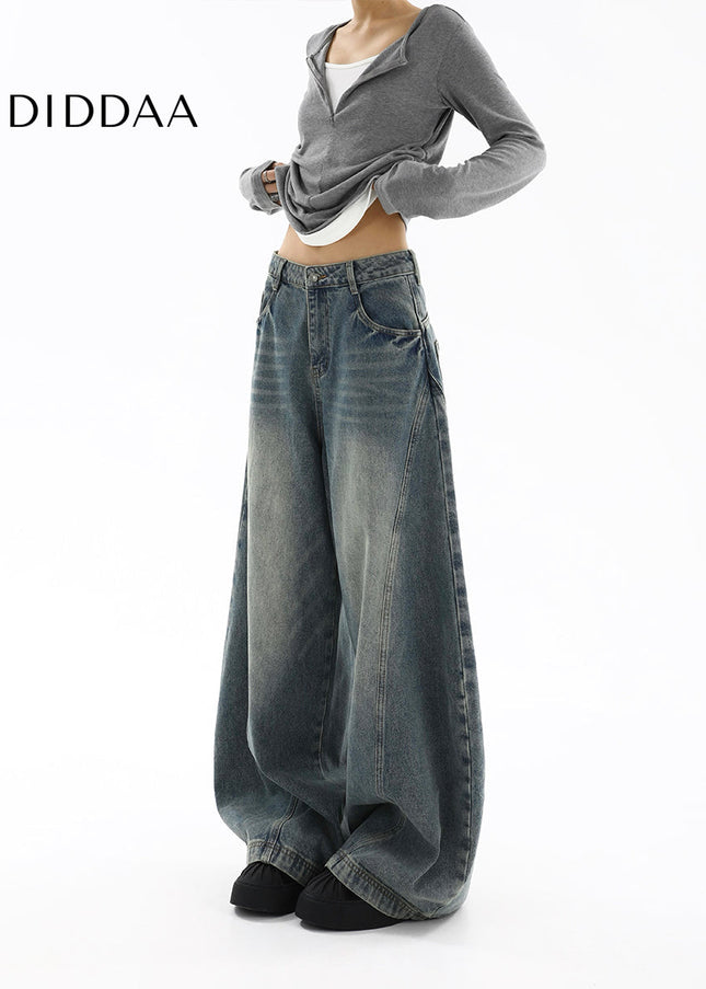 Light Blue Distressed Loose Fit Wide Leg Jeans - Women’s Jeans