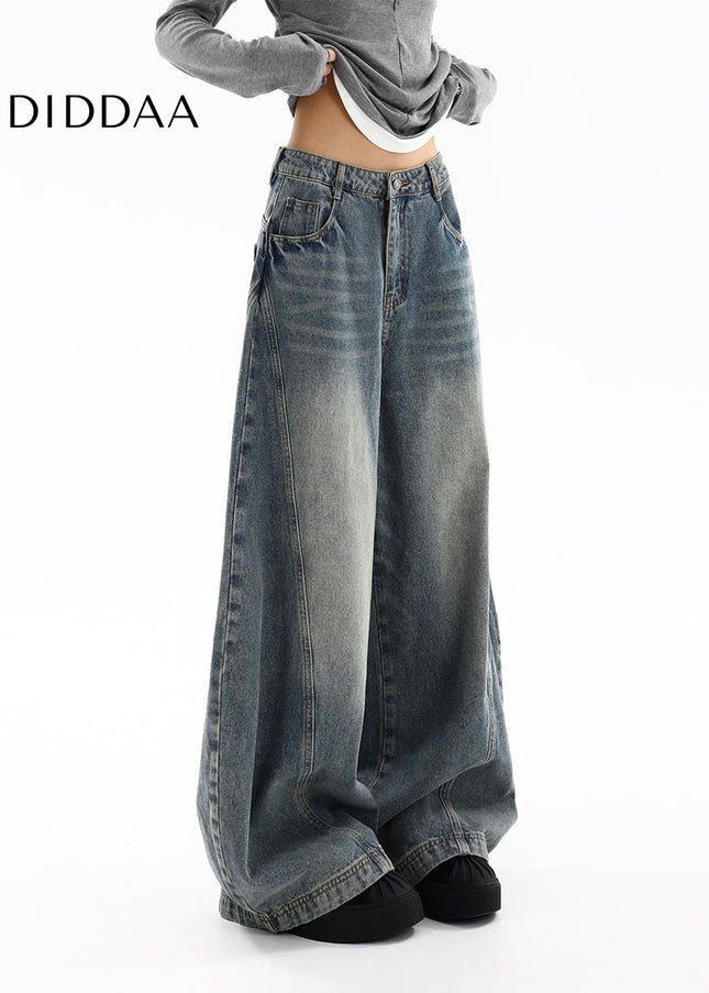 Light Blue Distressed Loose Fit Wide Leg Jeans - Women’s Jeans
