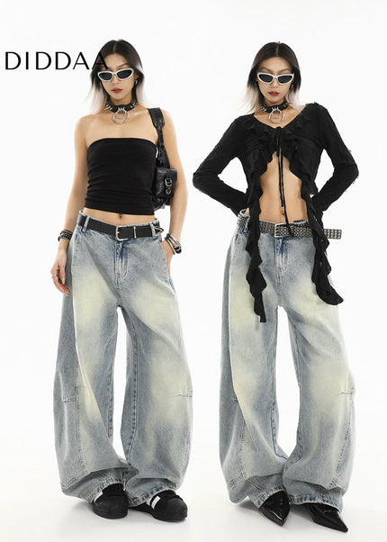 Light Blue Distressed Loose Straight Jeans - Women’s Jeans