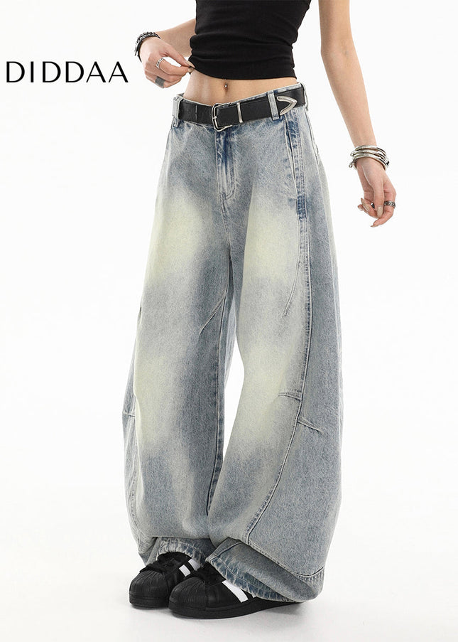 Light Blue Distressed Loose Straight Jeans - Women’s Jeans