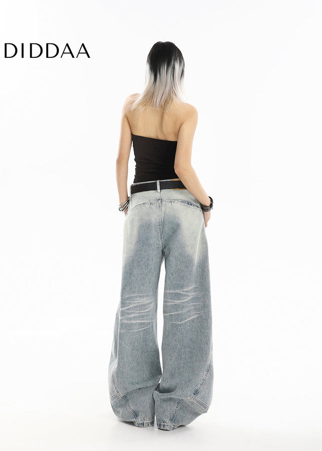 Light Blue Distressed Loose Straight Jeans - Women’s Jeans