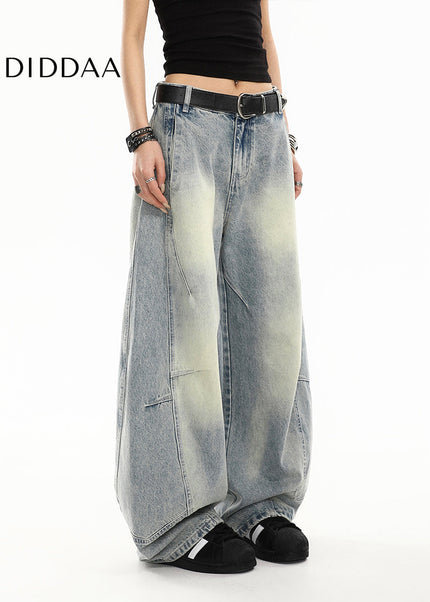 Light Blue Distressed Loose Straight Jeans - Women’s Jeans