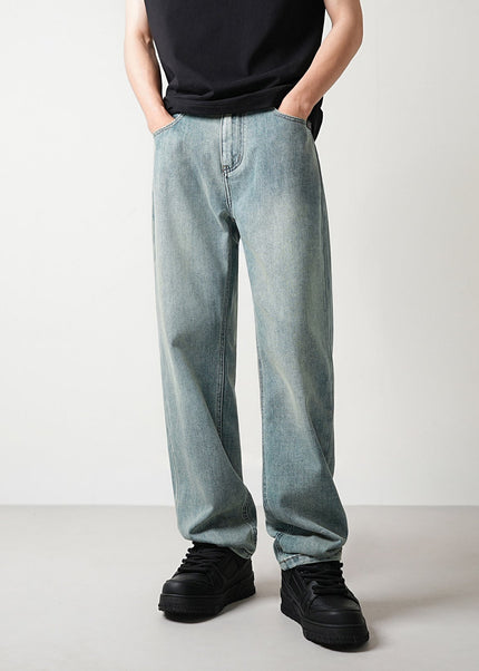 Light Blue Distressed Loose Straight Leg Jeans - Men’s Jeans
