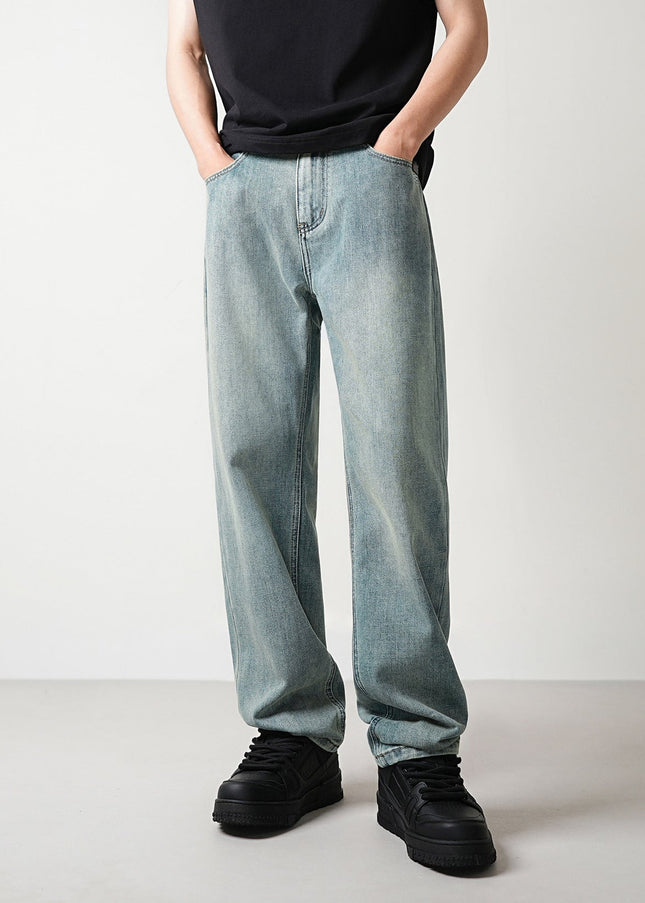 Light Blue Distressed Loose Straight Leg Jeans - Men’s Jeans
