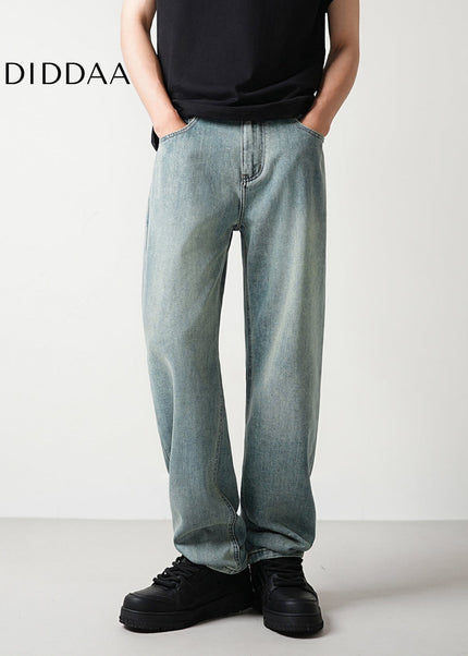 Light Blue Distressed Loose Straight Leg Jeans - Men’s Jeans