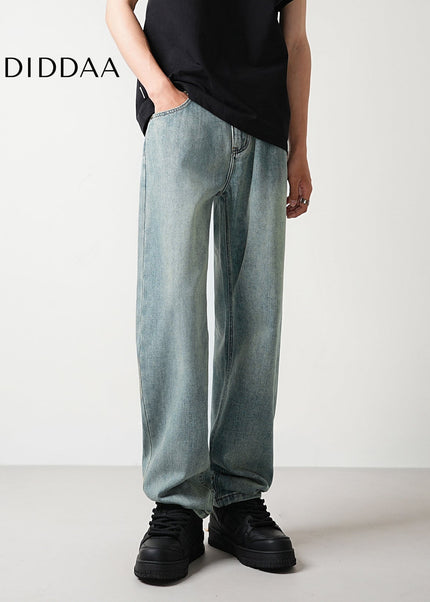 Light Blue Distressed Loose Straight Leg Jeans - Men’s Jeans