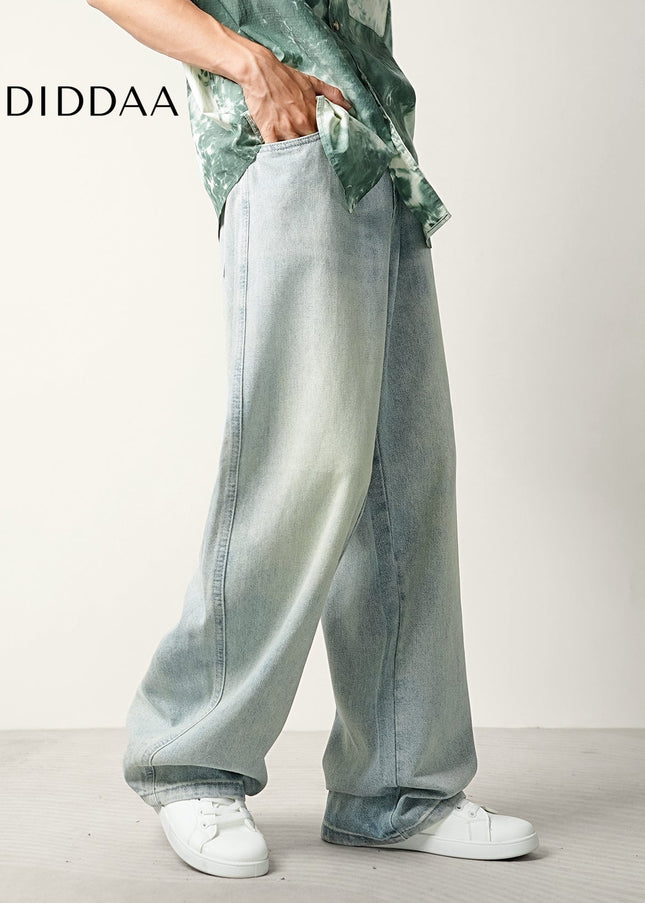 Light Blue Distressed Loose Straight-Leg Jeans - Men’s Jeans