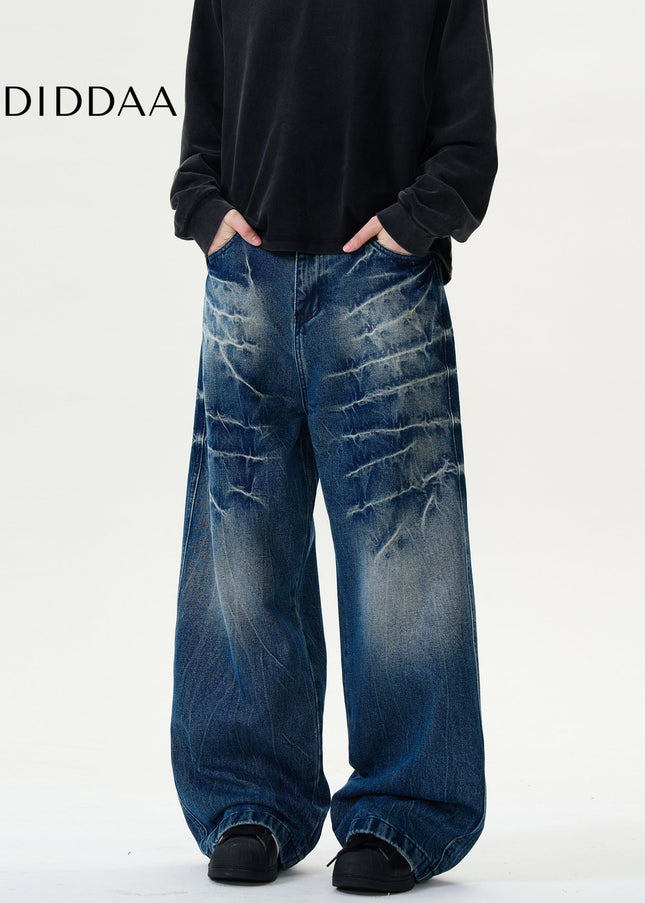 Light Blue Distressed Loose Straight Leg Jeans - Men’s Jeans