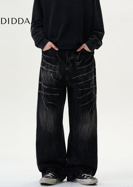 Light Blue Distressed Loose Straight Leg Jeans - Men’s Jeans