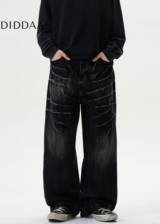 Light Blue Distressed Loose Straight Leg Jeans - Men’s Jeans