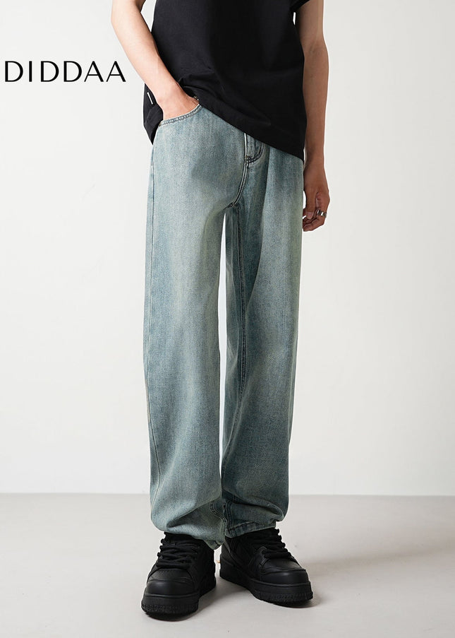 Light Blue Distressed Loose Straight Leg Jeans - Men’s Jeans