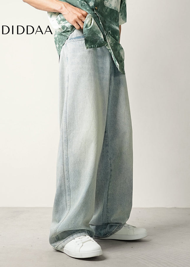 Light Blue Distressed Loose Straight-Leg Jeans - Men’s Jeans