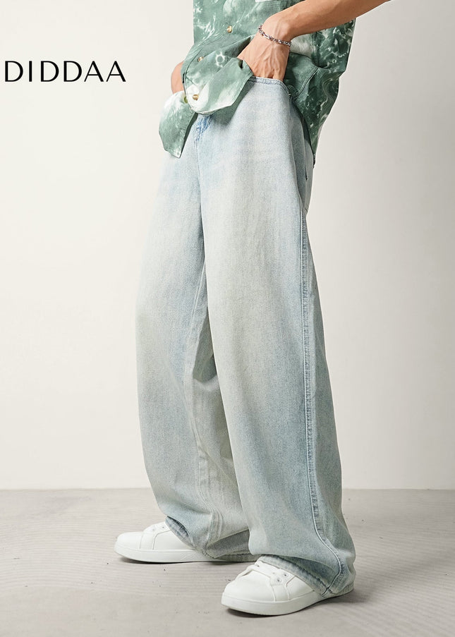 Light Blue Distressed Loose Straight-Leg Jeans - Men’s Jeans