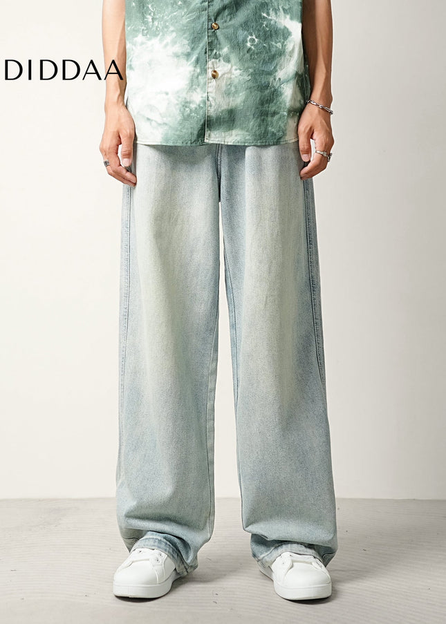 Light Blue Distressed Loose Straight-Leg Jeans - Men’s Jeans