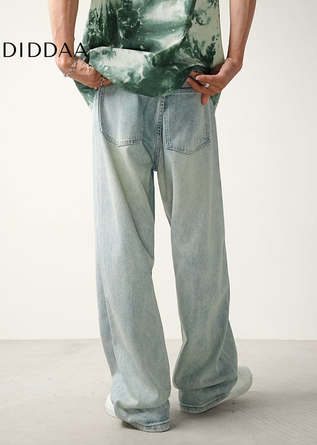 Light Blue Distressed Loose Straight-Leg Jeans - Men’s Jeans