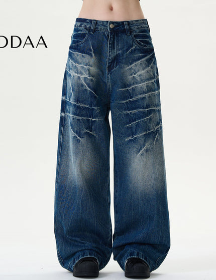 Light Blue Distressed Loose Straight Leg Jeans - S / Dark Blue - Men’s Jeans