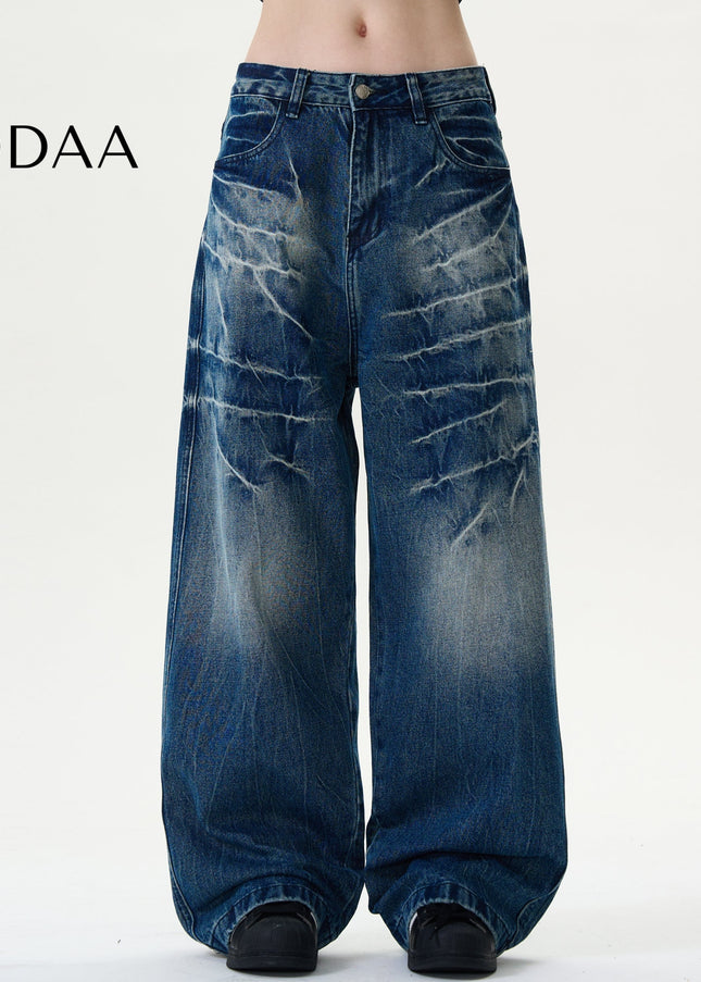 Light Blue Distressed Loose Straight Leg Jeans - S / Dark Blue - Men’s Jeans