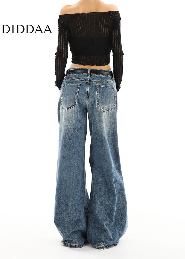 Light Blue Distressed Loose Wide Leg Jeans Women - Women’s Jeans