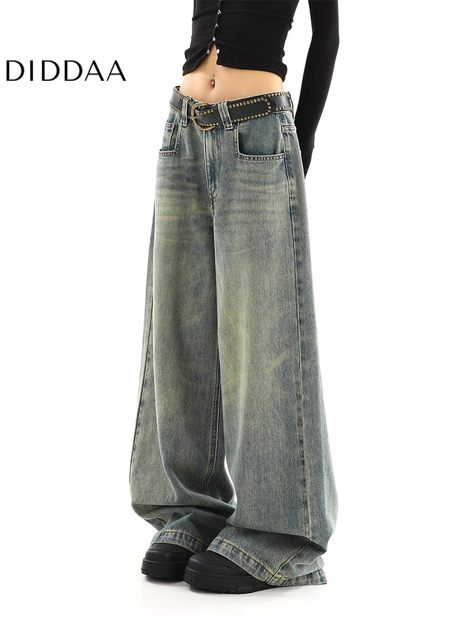 Light Blue Distressed Low-Rise Wide-Leg Jeans - Women’s Jeans