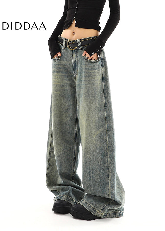 Light Blue Distressed Low-Rise Wide-Leg Jeans - Women’s Jeans