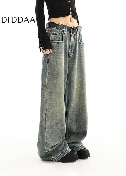 Light Blue Distressed Low-Rise Wide-Leg Jeans - Women’s Jeans