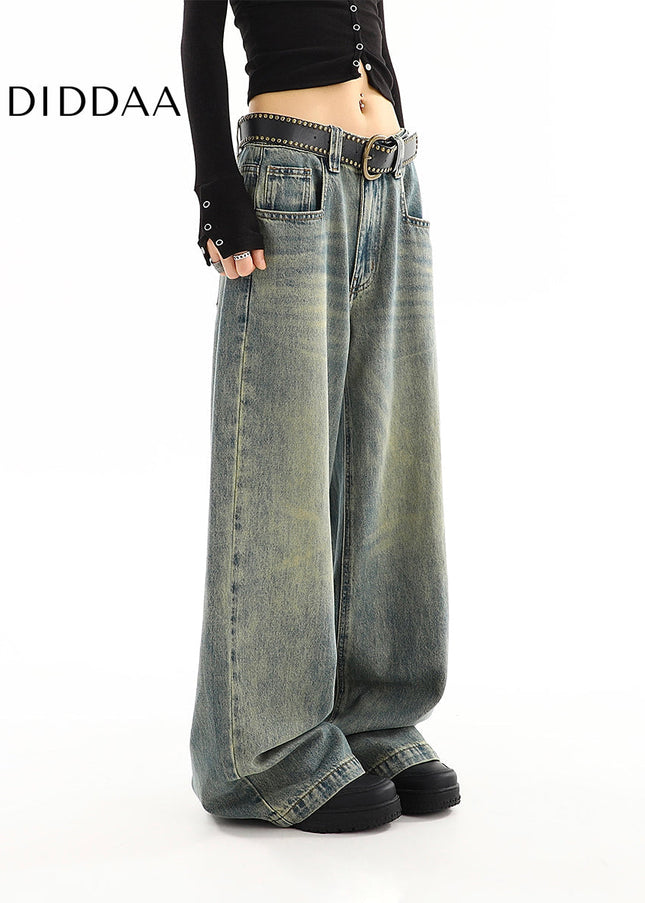Light Blue Distressed Low-Rise Wide-Leg Jeans - Women’s Jeans